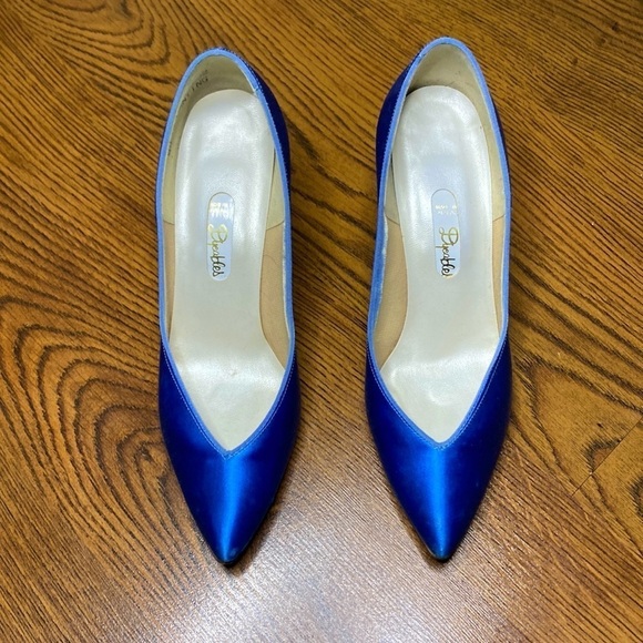 🌷 Dyeables 🌷 Vintage Gorgeous Vibrant Blue Satin Heel Shoes - Picture 6 of 13